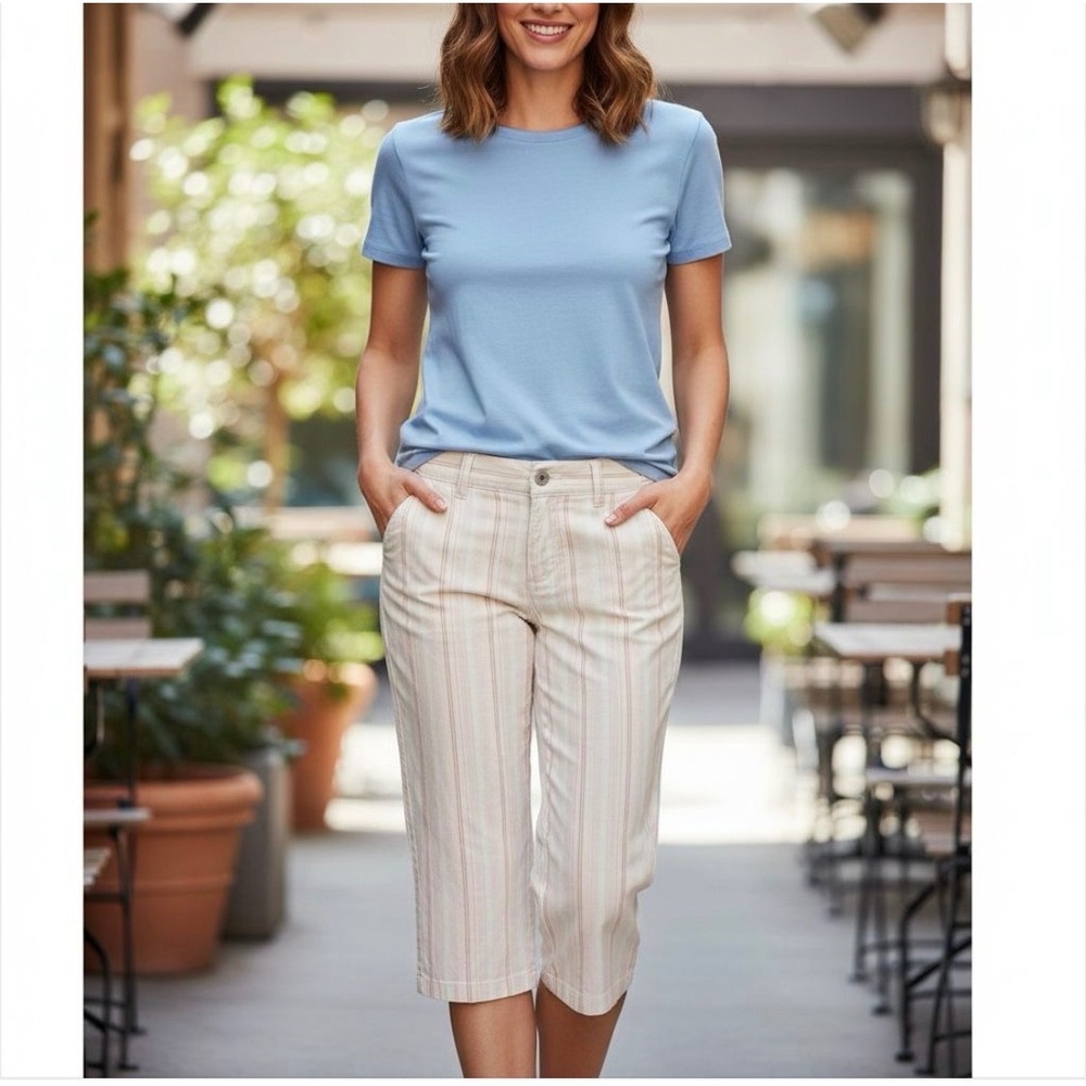 DOCKERS WOMEN NOUVEAU FIT‎ CAPRI PANTS BEIGE STRIPE SIZE 8